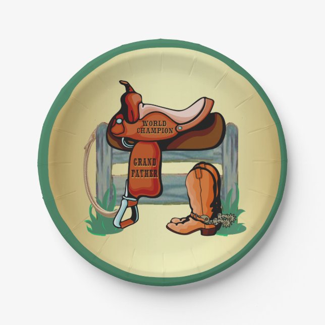 Western Cowboy Champion Grandfather Saddle Boots Paper Plate (Front)