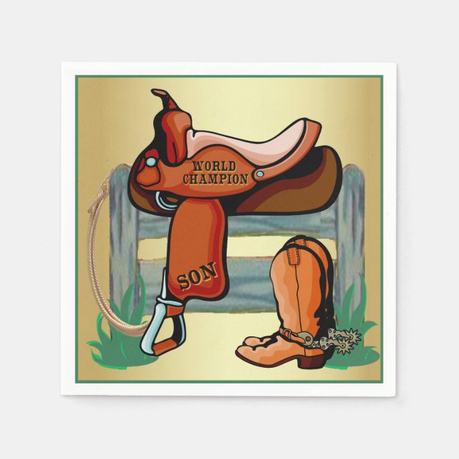 Western Cowboy Champion Son Saddle Boots Napkin (Front)