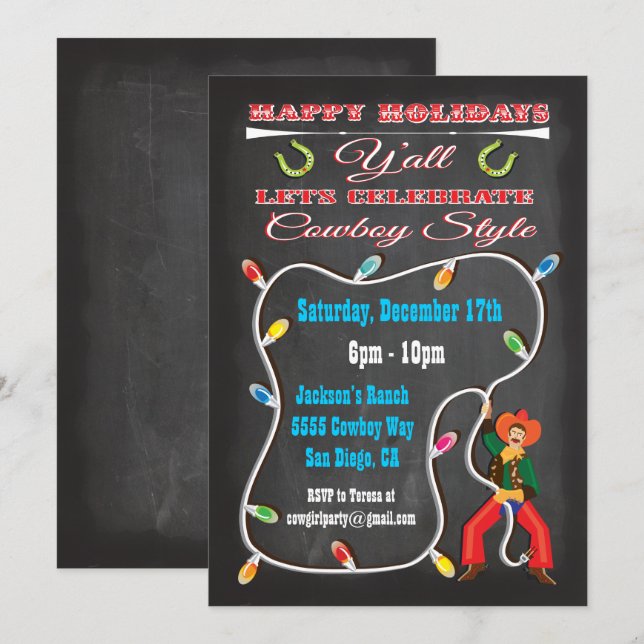 Western Cowboy Christmas Party Invitations (Front/Back)