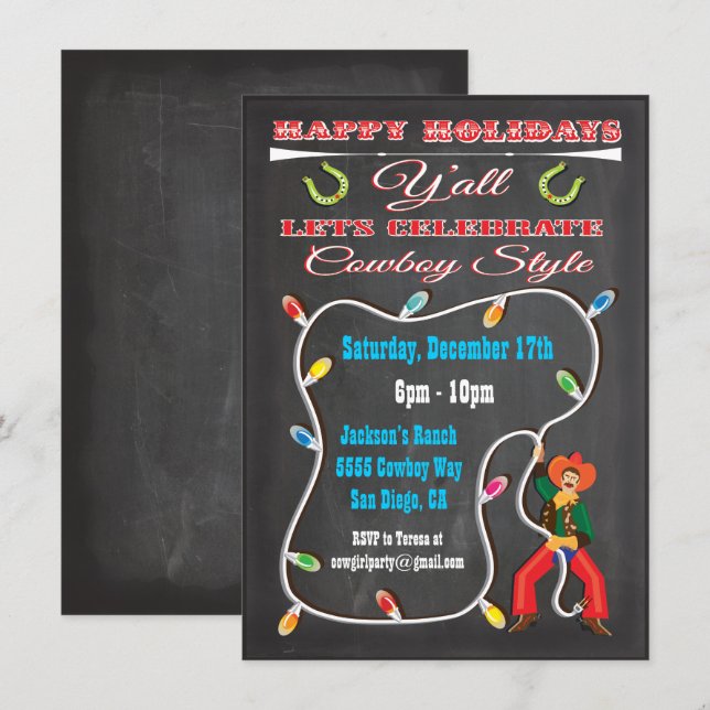 Western Cowboy Christmas Party Invitations (Front/Back)