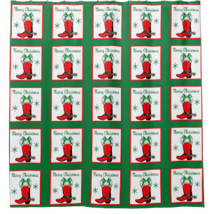 Western Cowboy Christmas Red Boot Shower Curtain