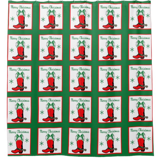 Western Cowboy Christmas Red Boot Shower Curtain (Front)