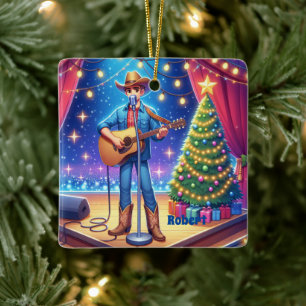 Western Cowboy Country Singer Christmas Ceramic Ornament
