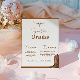 Western Cowboy couple signature drink wedding bar  Pedestal Sign