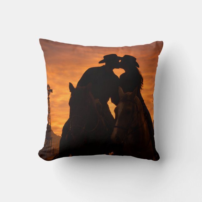 Western Cowboy Couple Throw Pillow (Front)