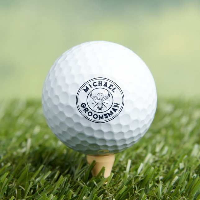 Western Cowboy Cow Skull Logo Customised Groomsmen Golf Balls (Insitu Tee)
