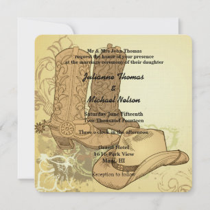 Western Cowboy Cowgirl Boots Hat Wedding Invitation