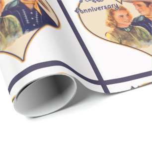 Western Cowboy Cowgirl Couple Happy Anniversary Wrapping Paper
