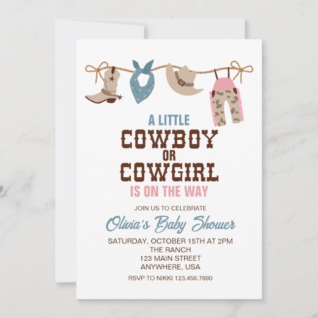 Western Cowboy Cowgirl gender reveal Baby Shower Invitation (Front)