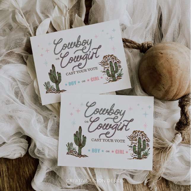Western Cowboy Cowgirl Gender Reveal Voting Card (Creator Uploaded)