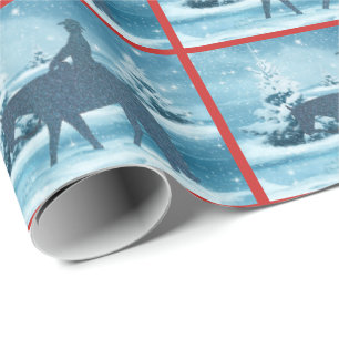 Western Cowboy Cowgirl Horse Winter Scene Wrapping Paper