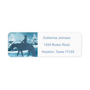Western Cowboy Cowgirl Horse Winter Snow Scene