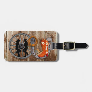 Western Cowboy Cowgirl Horseshoe Wagon Wheel Luggage Tag