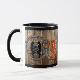 Western Cowboy Cowgirl Horseshoe Wagon Wheel Mug