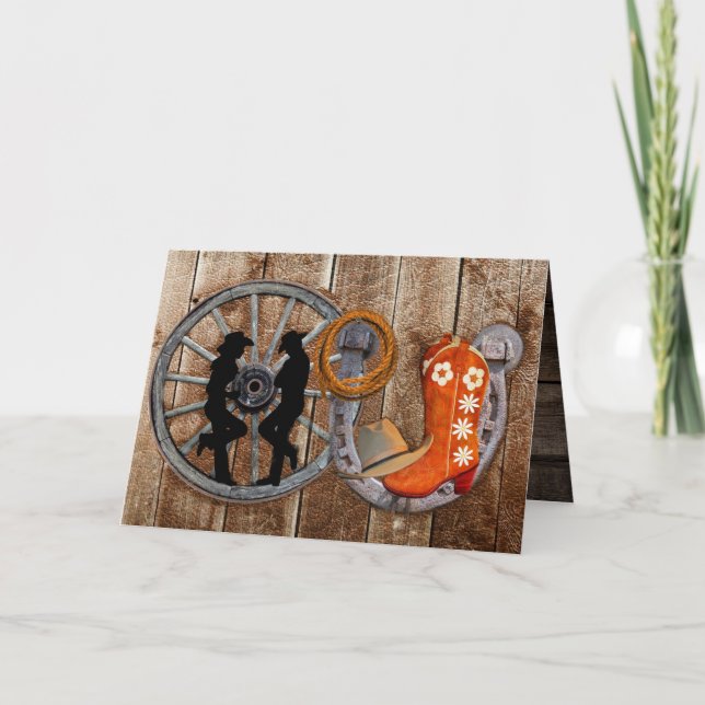 Western Cowboy Cowgirl Horseshoe Wagon Wheel Thank Thank You Card (Front)
