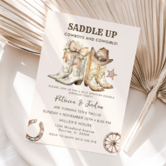 Western Cowboy Cowgirl Joint Birthday Invitation