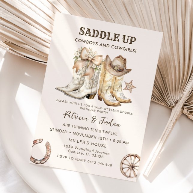 Western Cowboy Cowgirl Joint Birthday Invitation (Creator Uploaded)