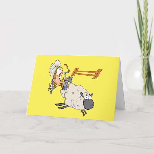 Western Cowboy Cowgirl Rodeo Mutton Bustin Card (Front)