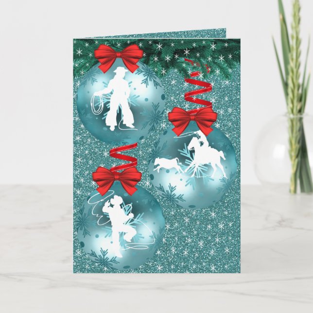 Western Cowboy Cowgirl Roping Christmas Card (Front)
