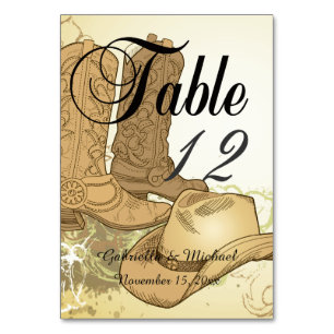Western Cowboy Cowgirl Wedding Table Number