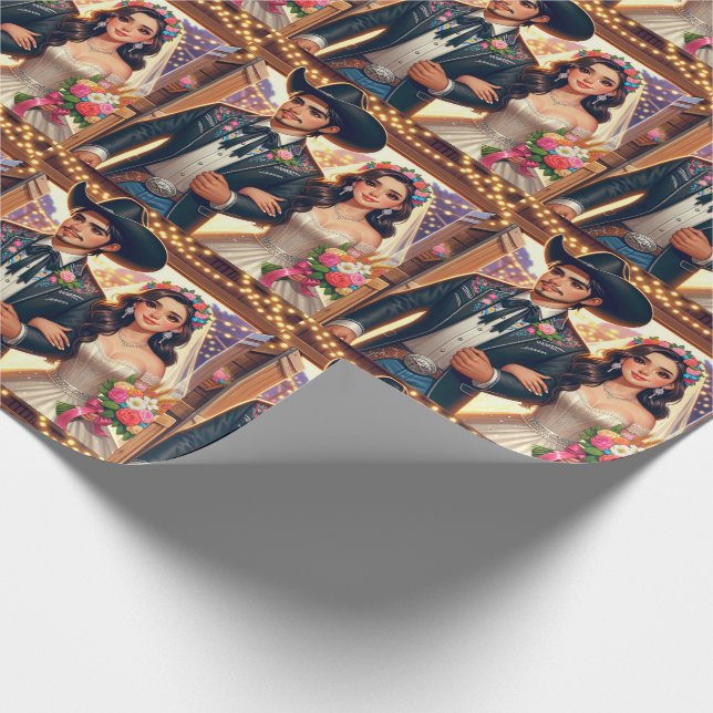 Western Cowboy Cowgirl Wedding Wrapping Paper (Corner)