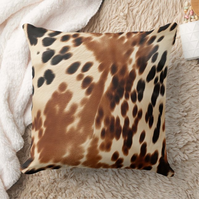 Western Cowboy  Cream Brown Black Cowhide Cushion (Blanket)