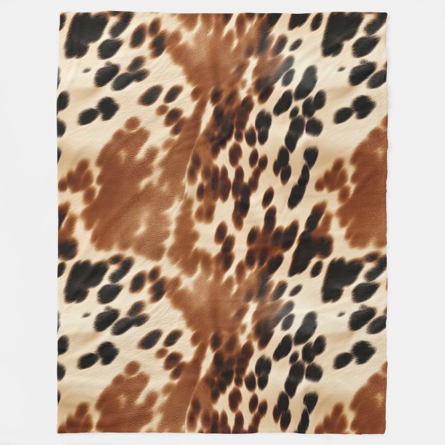 Western Cowboy  Cream Brown Black Cowhide Fleece Blanket (Front)