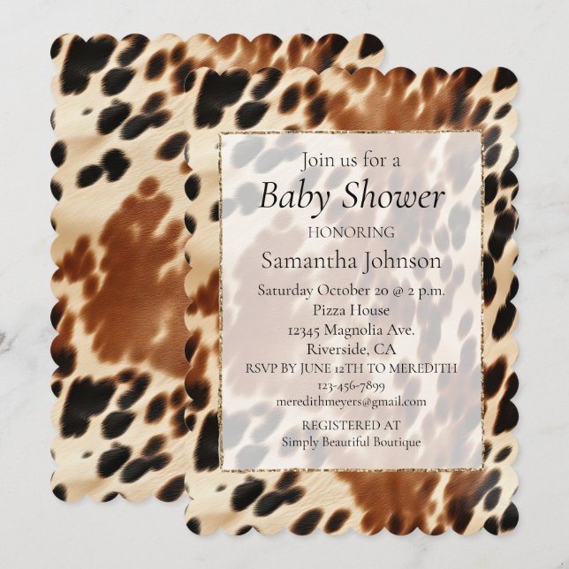 Western Cowboy  Cream Brown Black Cowhide Invitation (Front/Back)