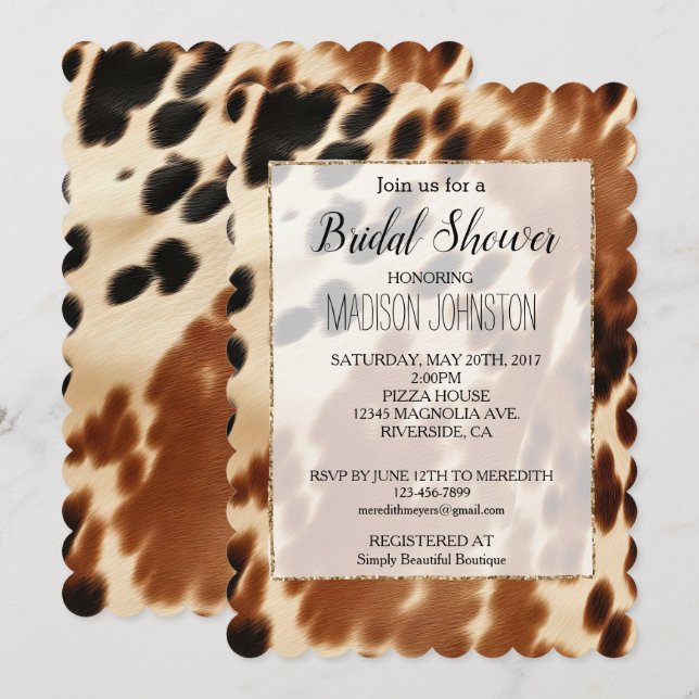 Western Cowboy  Cream Brown Black Cowhide Invitation (Front/Back)