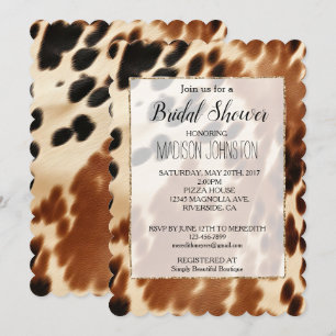 Western Cowboy Cream Brown Black Cowhide Invitation