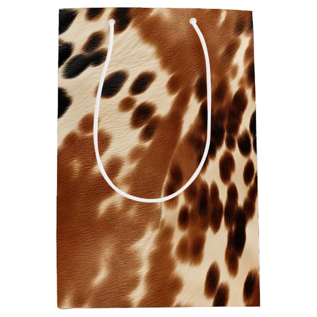 Western Cowboy Cream Brown Black Cowhide Medium Gift Bag (Front)