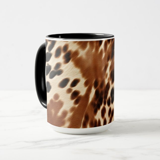 Western Cowboy  Cream Brown Black Cowhide Mug (Front Left)