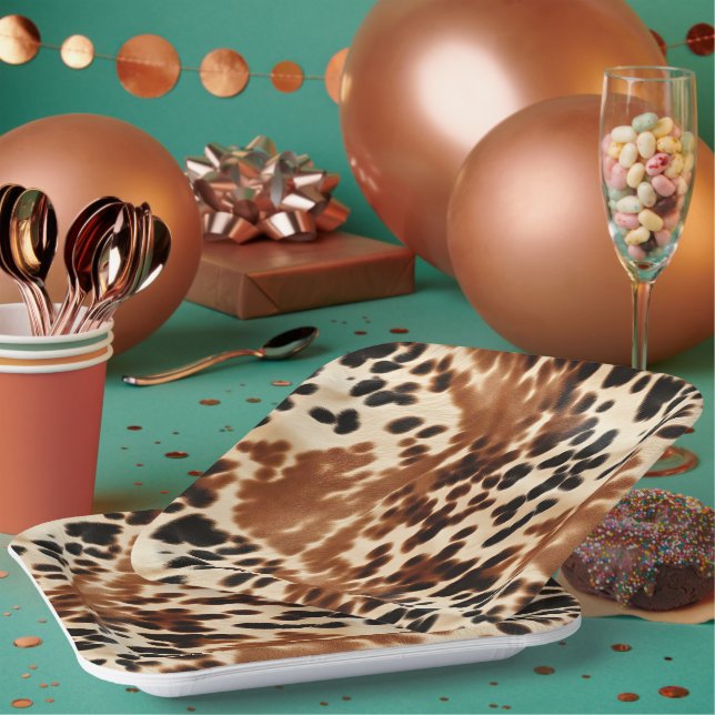 Western Cowboy  Cream Brown Black Cowhide Paper Plate (Multi)