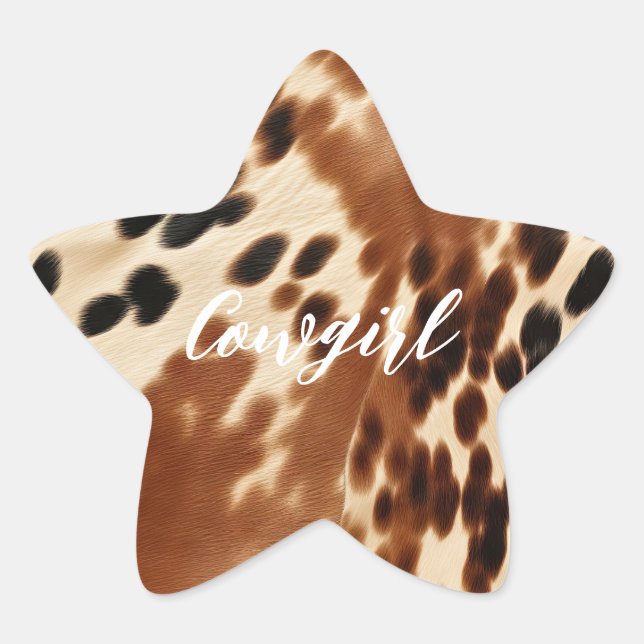 Western Cowboy Cream Brown Black Cowhide Star Sticker (Front)
