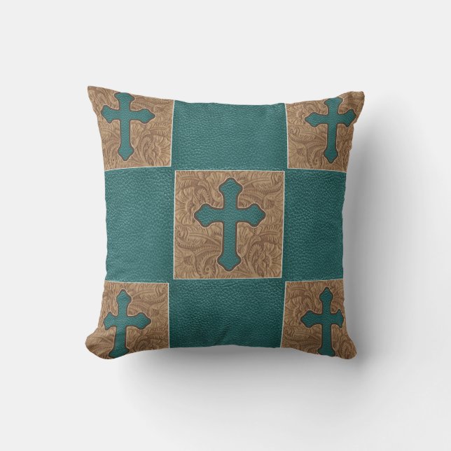 Western Cowboy Cross Faux Leather Print Cushion (Front)