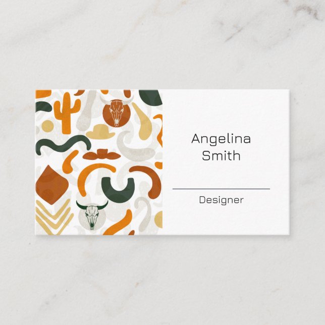 Western cowboy desert bull skull boho cactus business card (Front)