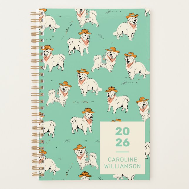 Western Cowboy Dog Hound Green Personalised Planner (Front)