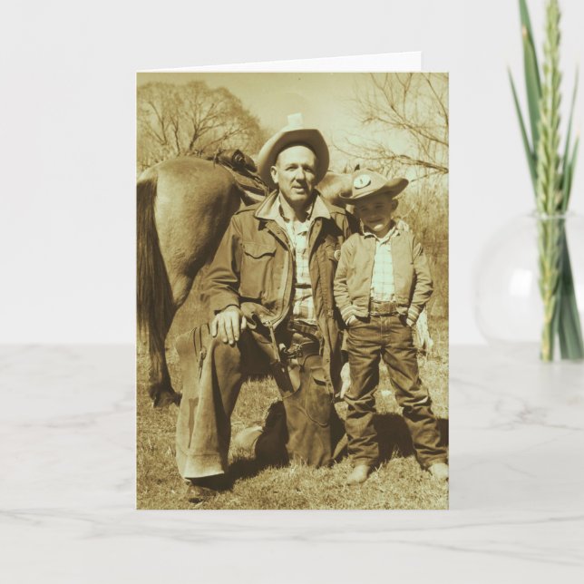 Western Cowboy Father Son Vintage Photo Card (Front)
