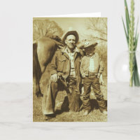 Western Cowboy Father Son Vintage Photo Card