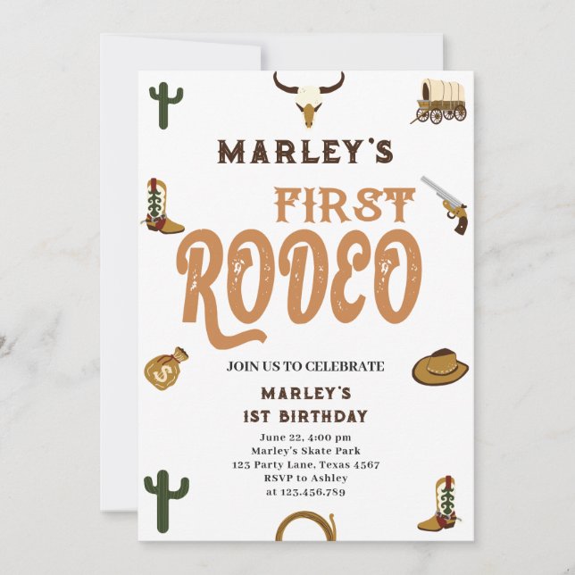Western Cowboy First Birthday Rodeo Wild Baby Boy Invitation (Front)