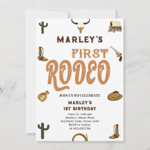 Western Cowboy First Birthday Rodeo Wild Baby Boy Invitation