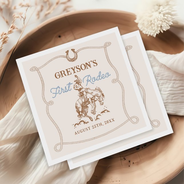 Western Cowboy First Rodeo 1st Birthday Napkin (Creator Uploaded)