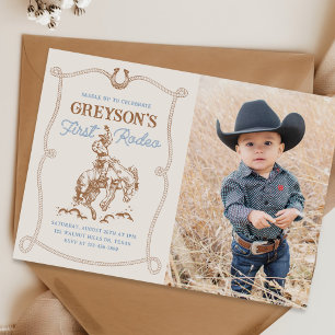 Western Cowboy First Rodeo 1st Birthday Photo Invitation