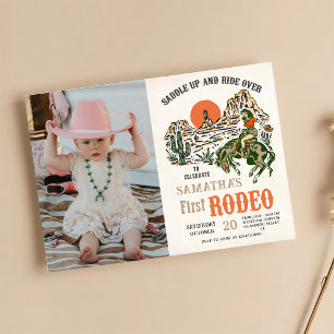 Western Cowboy First Rodeo 1st Birthday Photo Invitation
