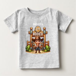 Western Cowboy First Rodeo Birthday Custom Baby T-Shirt