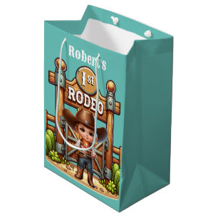 Western Cowboy First Rodeo Birthday Custom Medium Gift Bag