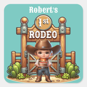 Western Cowboy First Rodeo Birthday Custom Square Sticker