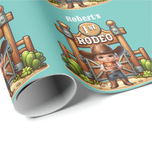 Western Cowboy First Rodeo Birthday Custom Wrapping Paper