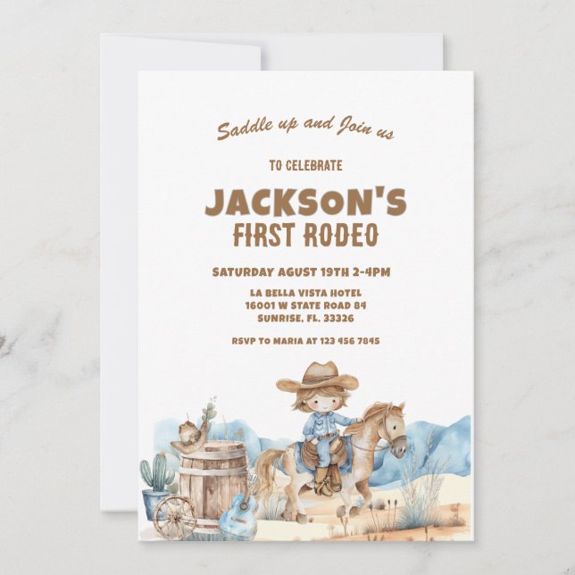 Western Cowboy First Rodeo Birthday Invitation (Front)