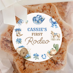 Western Cowboy First Rodeo Birthday Party Classic Round Sticker